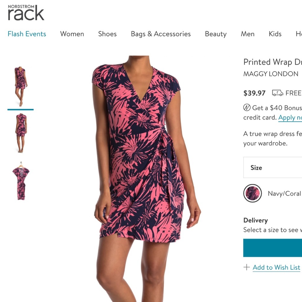 NWT maggy London wrap dress